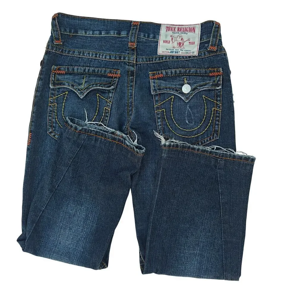 True Religion Joey Big T Jeans 34x33 Men’s Distressed Straight Leg Denim